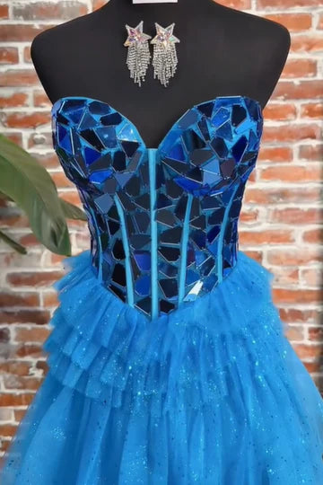 Sweetheart Strapless Empire Beaded Tiered Tulle A-Line Party Prom Dress